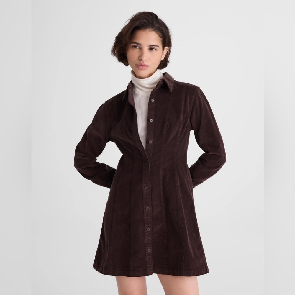 NWT Madewell Seamed Button-up Mini Dress in Corduroy Size 6 Dark Carob
